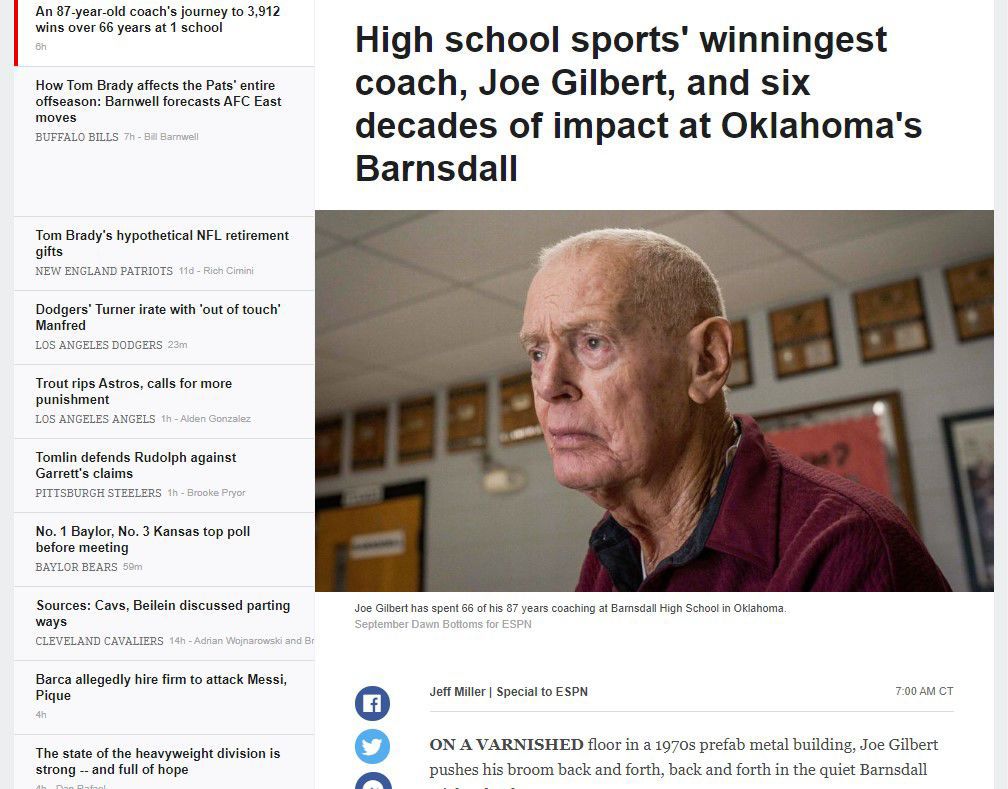 Joe Gilbert on ESPN.com in 2020